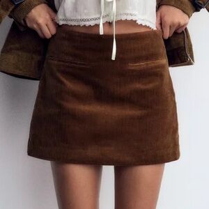 New ZARA ZW COLLECTION BROWN CORDUROY MINI SKIRT
